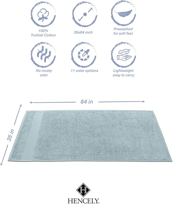 Hencely Bath Sheet Set of 2 - (35x64 Inches) - Luxury Extra Large Oversized Towels, 100% Cotton - Quick Dry, Highly Absorbent, Super Soft - Spa, Hotel, Bathroom - (Bath Sheets 2 Pack, Water Green)