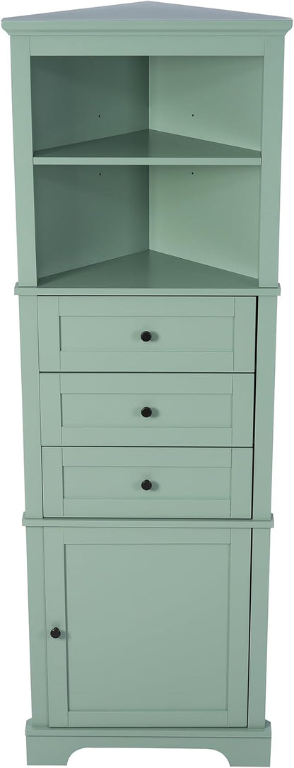Favfurish 69" Tall Corner Cabinet with Door and 3 Drawers,Modern Bathroom Storage Cabinets w/Adjustable Shelves,Freestanding Organizer for Bathroom,Kitchen,Living Room,Dining Room,Green
