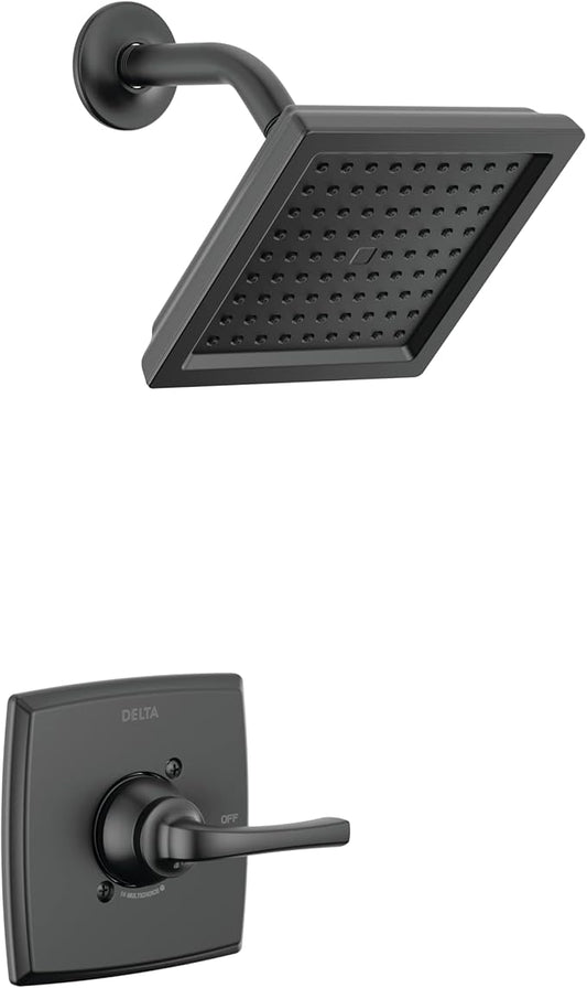 Delta Geist 14 Series Shower Faucet Set, Matte Black Shower Head and Handle Set, Valve Trim Kit, Matte Black 142864-BL (Valve Included)
