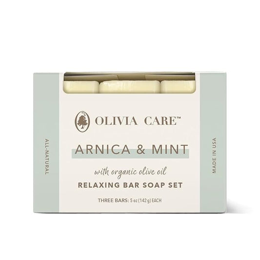 Olivia Care Arnica & Mint All Natural Bar Soap Set, Organic Olive Oil, Triple-Milled, 5 oz Each, 3-Pack, Made in the USA
