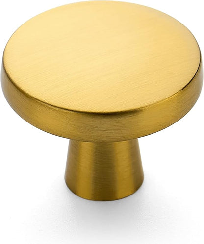 Ravinte 15 Pack Drawer Pulls 1-1/4 Inch Brushed Brass Kitchen Cabinet Knobs Solid Round Gold Dresser Handles for Simple Cupboard Hardware