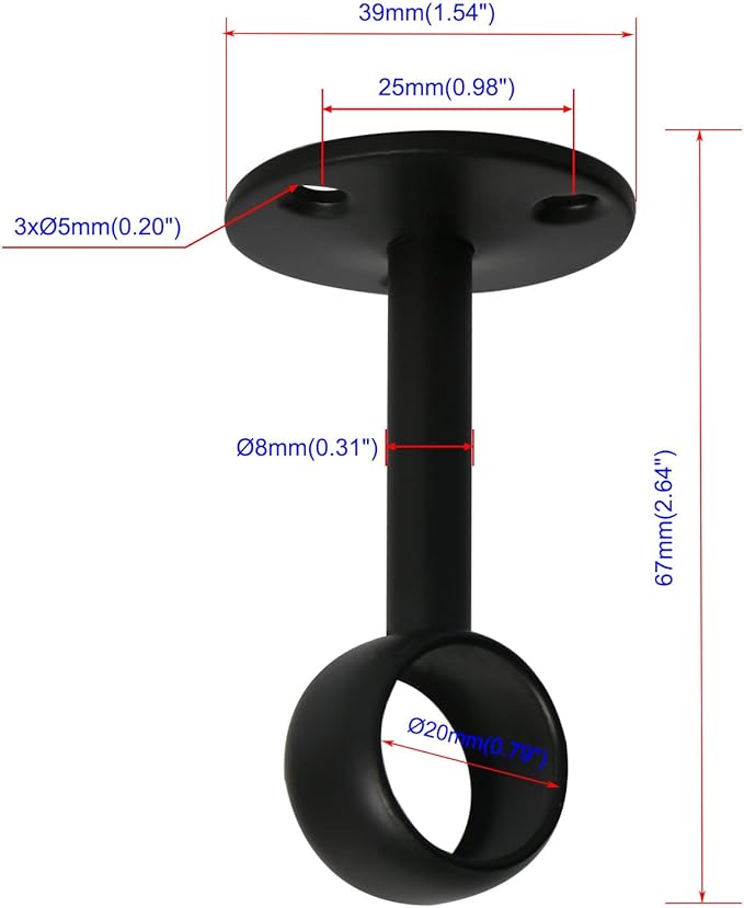 4Pcs Pipe Hole Diameter 19 mm (3/4"), Stainless Steel Matte Black Flange Rod Bracket Curtain Shower Curtain Rod Ceiling Mount Bracket Closet Pole End Support Socket
