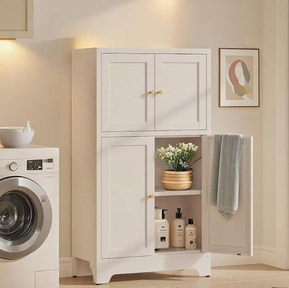 Metal Pantry Cabinet,Tall Kitchen Pantry Storage Cabinet with 4 Doors and 2 Adjustable Shelves,White Freestanding Cupboard Cabinet for Kitchen,Living Room,Dining Room,Home