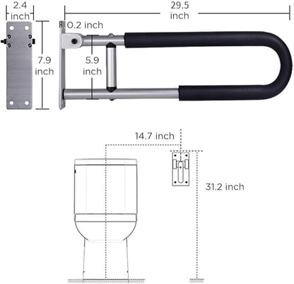 Handicap Grab Bars Rails 29.5 Inch Toilet Handrails Bathroom Safety Bar Hand Support Rail Handicapped Handrail Accessories for Seniors Elderly Disabled Mounted Bath Grips