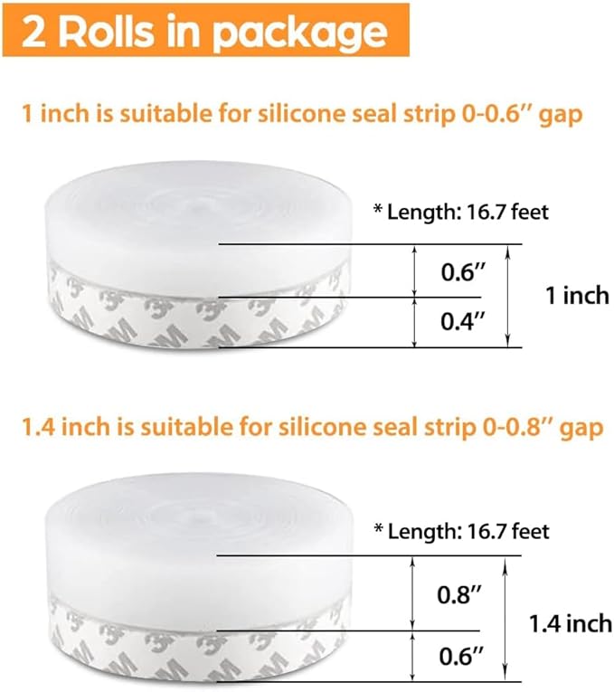 33.5 FT Weather Stripping Door Seal Strip,Shower Door Bottom Seal,Self Adhesive Door Insulation Strip for Door Frame,Windows and Shower Glass Gaps (Transparent, 25+35mm)