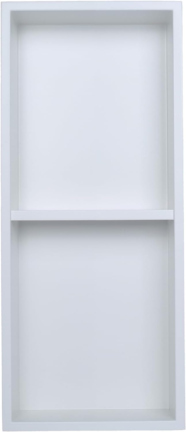 Narrow Shower Niche for Tiny Shower Room Storage, Insert Tile Ready, Double Shelves, Stainless Steel,(White, 24 * 8 in)