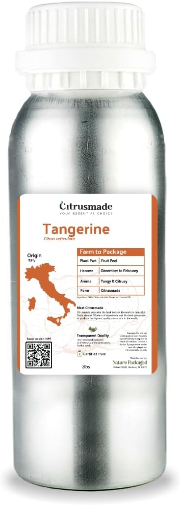 Tangerine Essential Oil - Direct from Citrusmade Italy - Cold Pressed - Aceite Esencial de Mandarina for Aromatherapy, Massage, Diffuser, DIY Candle and Soap Making - 2lbs