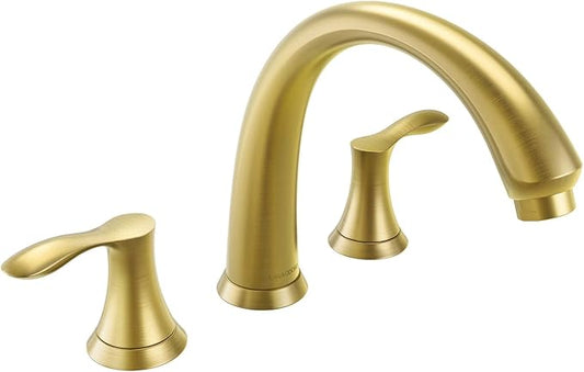 Lava Odoro Brushed Gold Roman Tub Faucet, 2 Handle Bathtub Faucet with Valve, High Flow 8 inch Widespread Deck Mount Tub Faucet, Solid Brass 3 Hole Bath Tub Filler TF405-SG