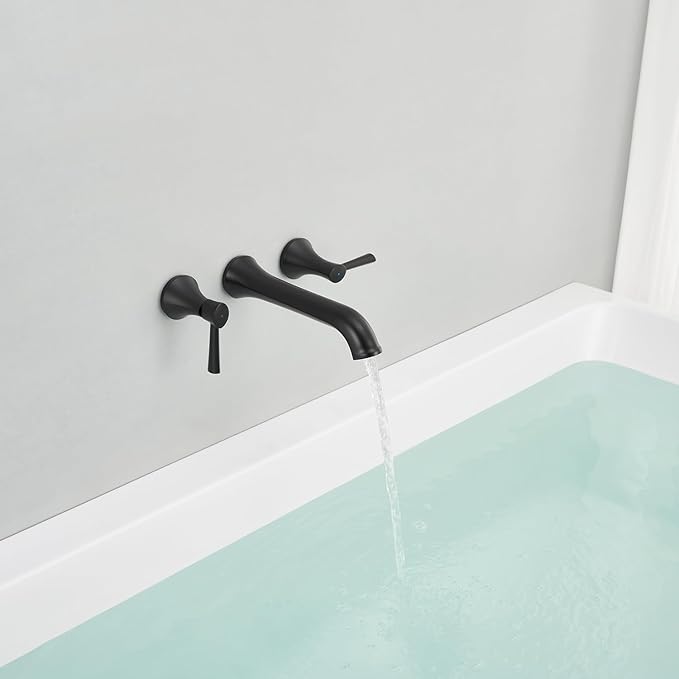 Wall Mount Tub Filler Brass Tub Faucet Black Bathroom Bathtub Faucets with 2 Handles