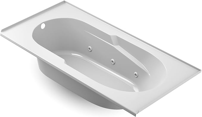 Jacuzzi SIGNATURE Acrylic Drop-In Bathtub, Jet Massage Tub, Slip Resistant, Left Drain Placement, 72" (L) x 36" (W), Rectangle, White
