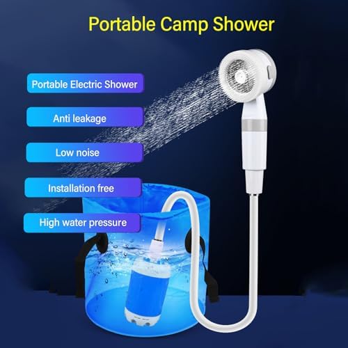 SUNGOOYUE Portable Camping Shower with 4000mAh Battery USB Rechargeable Waterproof Pump 60min Runtime Outdoor Shower for Hiking Beach RV