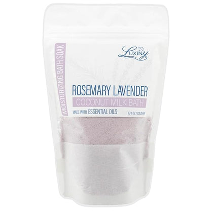 Luxiny Vegan Milk Bath Soak Made with Moisturizing Coconut Milk Powder, Essential Oil, & Sweet Almond Oil for a Bath Bomb Dust Soothing Fizz & Relaxing Soak, 8 oz. (Rosemary Lavender)