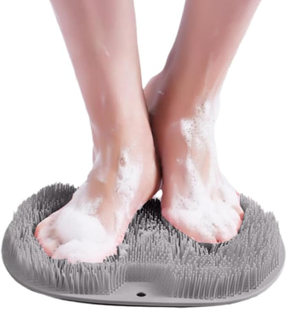 Silicone Shower Foot Scrubber Mat, 2025 Upgraded Exfoliating Bath Pad with Non-Slip Suction Cups Wall Mounted Foot Cleaning Mat (Grey)