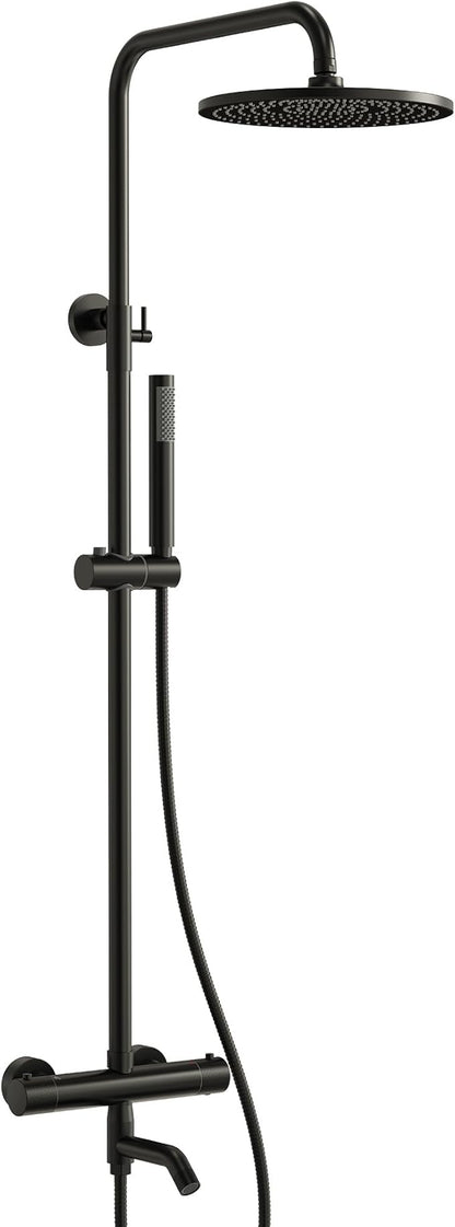 Exposed Shower System with Tub Spout, EVERSTEIN 10 inch High Pressure Shower Faucet Set, 3-Function Wall Mount Rain Showerhead with Handheld Sprayer, Outdoor Bathroom Fixtures, Matte Black