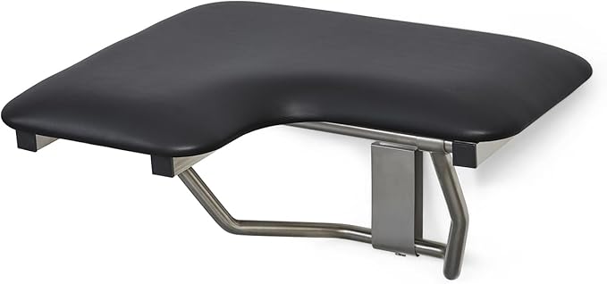 28" x 22.5" Black Padded Cushion Wall Mount Folding Right-Handed Transfer Bench Shower Seat, ADA Compliant