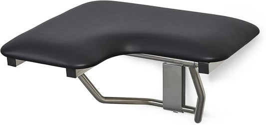 26" x 22.5" Black Padded Cushion Wall Mount Folding Right-Handed Transfer Bench Shower Seat, ADA Compliant