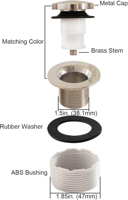 Tip-Toe Bathtub Drain Stopper with ABS Plastic Bushing, Fits in 1-1/2 Inch or 1-3/8 Inch Inner, Easy to Install, Satin Nickel
