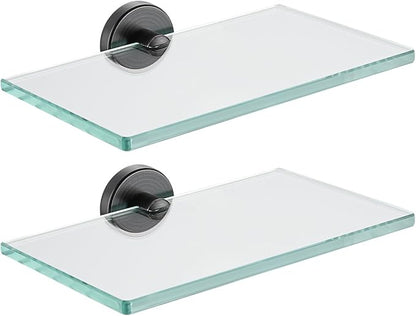 JQK Bathroom Glass Shelf Oil Rubbed Bronze, Tempered Glass Shower Storage 8 by 5 inches, 304 Stainless Steel ORB Wall Mount 2 Pack, TGS101L8-ORB-P2