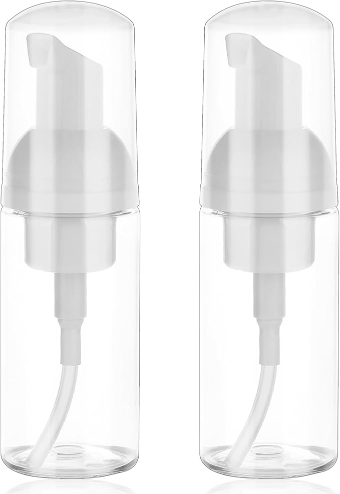 2 Pack Foam Pump Bottle Travel Small Size Mousse Foam Soap Dispenser Mini Empty Clear Plastic Foaming Soap Dispenser Refillable Pump Containers for Face Wash Lash Shampoo Skin Care 50 ml/1.7 oz