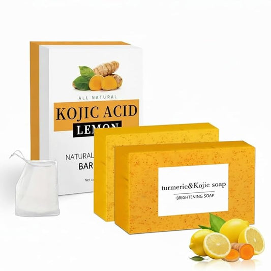 Kojic Acid Soap, Turmeric Soap Bar for Dark Spot Removal, Natural Turmeric Handmade Soaps for Face and Body, Organic Use Skin Care Soaps, Deep Cleans the Skin and Provides More Moisturizing (2Pcs)