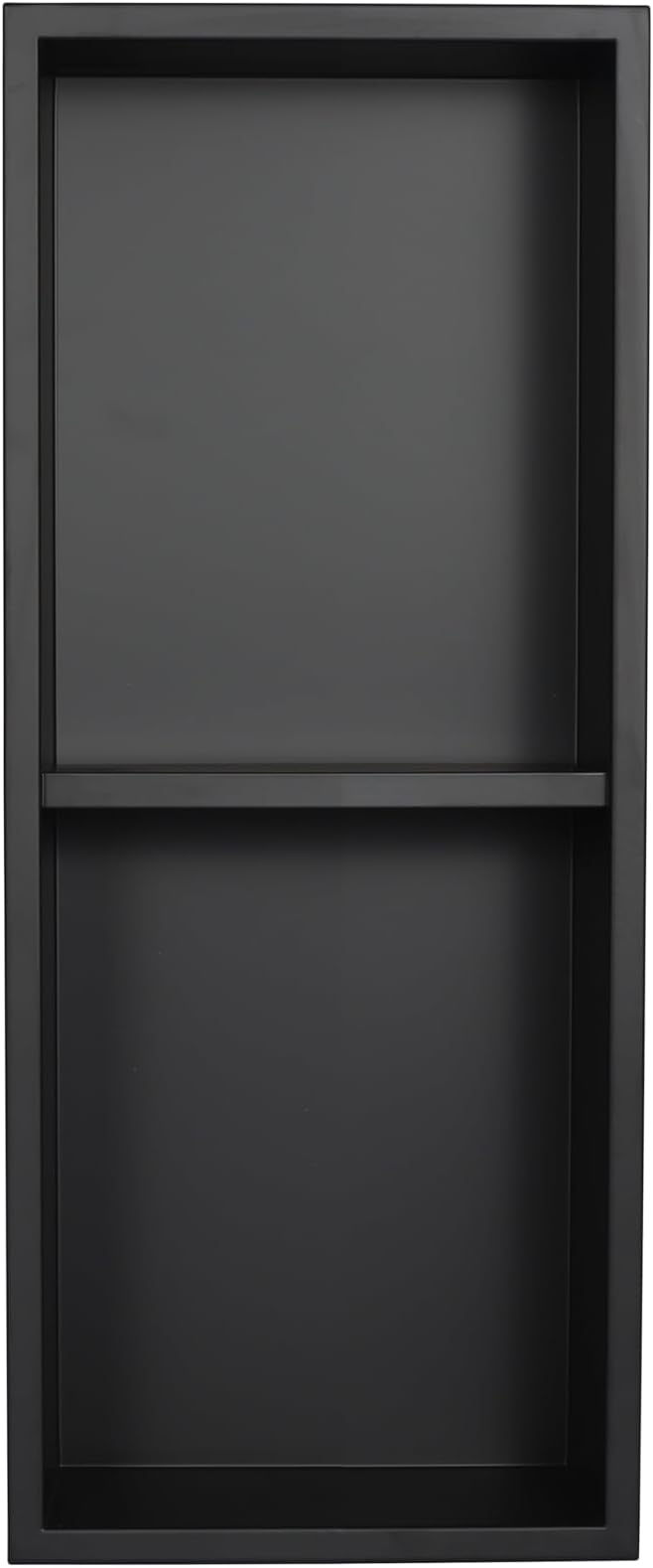 Narrow Shower Niche for Tiny Bathroom Storage, No Tile Needed,Recessed Wall Niche, Double Shelves, Stainless Steel, (Black, 24 * 8 in)