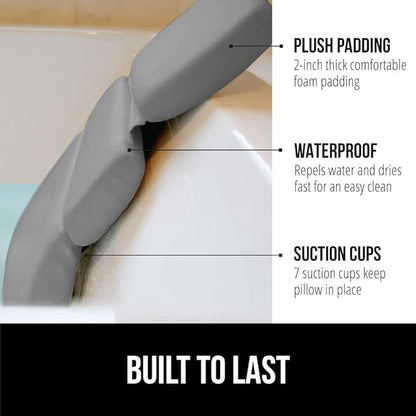 GORILLA GRIP Bath Pillow for Tub, Improved Suction Cups, Luxury Bathtub Pillows, Headrest for Neck and Back Support, Relaxing Home Spa, Hot Tubs and Bathroom Essentials, Gifts for Women, 3 Panel Gray