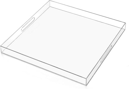 20×20 inches Oversized Clear Acrylic Ottoman Tray Extra Large Decorative Tray Spill-Proof Serving Trays with Handles King-Size Safe Edge Organizer for Coffee Table Countertop Breakfast