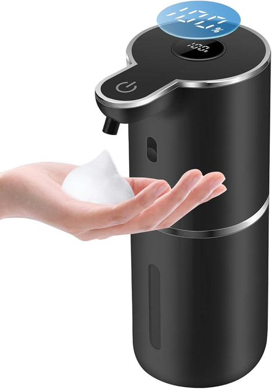 Automatic Foaming Soap Dispenser 12.8oz, Rechargeable & 6 Levels Foaming Adjustable with Digital Display, Wall Mount, Waterproof, Touchless Hand/Dish Soap Dispenser for Kitchen, Bathroom, Hotel