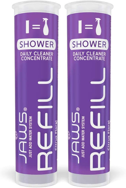 JAWS Cleaner Shower Cleaner Bottle with 2 Refill Pods. Refillable Cleaning Supplies.