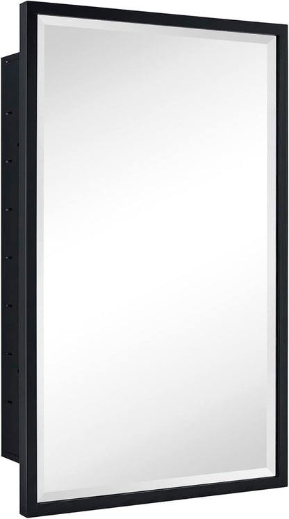TEHOME Black Recessed Bathroom Medicine Cabinet with Mirror Squared Corner Rectangle Metal Framed Medicine Cabinet with Beveled Mirror 20x30''