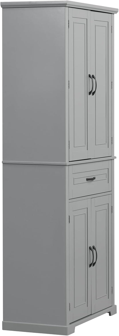 Favfurish 72" Tall Bathroom Storage Cabinet with Doors and Drawer,Modern Linen Cabinets w/Adjustable Shelves & Door Storage Rack,Freestanding Organizer for Bath Room,Study,Office,Kitchen Grey