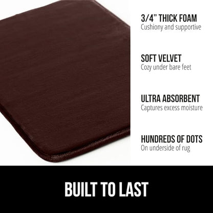 GORILLA GRIP Memory Foam Bath Mat, Soft Absorbent Velvet Bathroom Mats, Durable Dots on Underside, Machine Washable Bathmat, Carpet Rug Room Decor for Shower Tub Floor RV, 24x17 Rugs, Brown