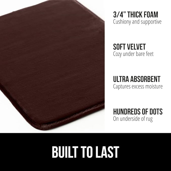 GORILLA GRIP Memory Foam Bath Mat, Soft Absorbent Velvet Bathroom Mats, Durable Dots on Underside, Machine Washable Bathmat, Carpet Rug Room Decor for Shower Tub Floor RV, 48x24 Rugs, Brown