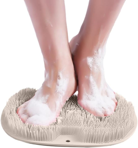 Silicone Shower Foot Scrubber Mat, 2025 Upgraded Exfoliating Bath Pad with Non-Slip Suction Cups Wall Mounted Foot Cleaning Mat (Brown)