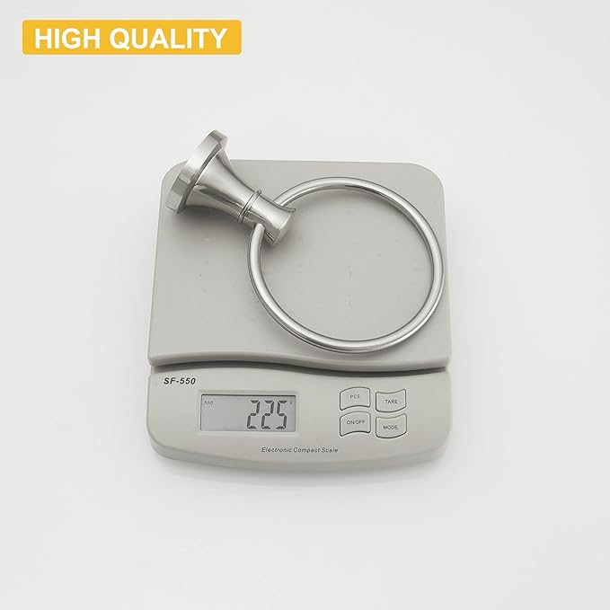 BESy Brushed Nickel Bathroom Hand Towel Ring Towel Holder, Rustproof Wall Mounted Bathroom Hardware Accessory SUS 304 Stainless Steel Towel Rack