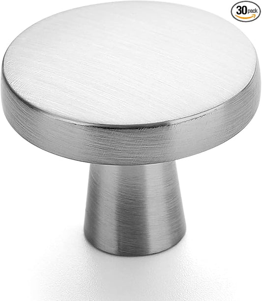 Ravinte 30 Pack Drawer Pulls 1-1/4 Inch Kitchen Cabinet Knobs Brushed Nickel Solid Round Dresser Knobs Simple Cabinet Hardware for Cupboard Drawer Handles