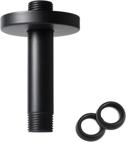 4 Inch Shower Arm with Flange, Ceiling Mounted Shower Head Extension Arm, 1/2 NPT Straight Arm for Rain Shower Head, Stainless Steel Shower Head Extension Replacement Pipe Arm, Black
