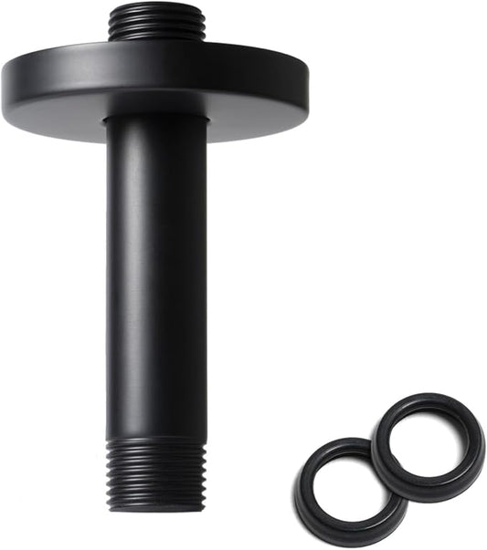 4 Inch Shower Arm with Flange, Ceiling Mounted Shower Head Extension Arm, 1/2 NPT Straight Arm for Rain Shower Head, Stainless Steel Shower Head Extension Replacement Pipe Arm, Black