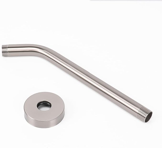 HarJue Shower Arm with Flange and Teflon Tape, Wall Mounted Shower Pipe 304 Stainless Steel Extension Arm for Fixed Shower Head & Handheld (12 Inches, Brushed Nickel)