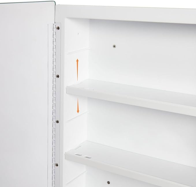 Plastic Bathroom Medicine Mirror Cabinet 16 x 22 inch, Surface and Recessed Mount, Beveled Edge Mirror