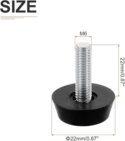 M6x22x22mm(DxLxOD) Screw on Furniture Glide Leveling Feet - 12Pack - Good for Furniture - Adjustable Thread Furniture Levelers - Black