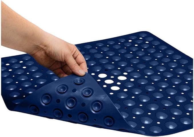 ENKOSI 21 x 21 inch Square Non-Slip Shower Mat – Anti-Slip Shower Mats for Inside Shower – Secure Grip for Shower Stall Floors – Quick-Dry with Drain Holes (21x21 Navy Blue)
