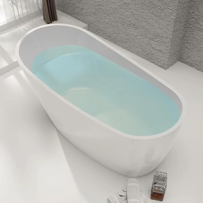 59" Free Standing Tub, Pure Acrylic Freestanding Bathtub, Stylish Stand Alone Contemporary Deep Soaking Bath Tub, cUPC Certified SY9950 (Glossy White)