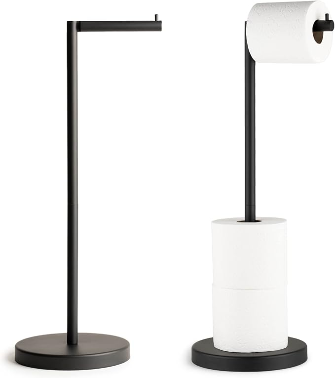 Marmolux Acc - Free Standing Toilet Paper Holder 1pc - Bathroom Storage for 4 Rolls of Tissue Modern Stainless Steel Matte Black Toilet Paper Holder. - Tp Holder Stand