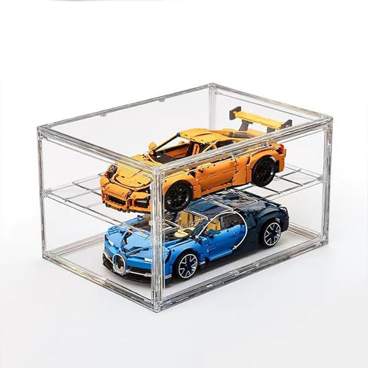 Extra Large 19.7"X14.6"X11.6" Acrylic Display Case with 1 Division Board, Clear Organizer Box Plastic Holder with Magnetic Door for Handbags, Purses, Boots, Figures, Book