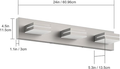 SineRise LED Modern Bathroom Vanity Light Fixtures (3-Light, 24-Inch, Dimmable), Brushed Nickel Modern Acrylic Bathroom Wall Lighting Fixtures Over Mirror (Cool White 6000K)