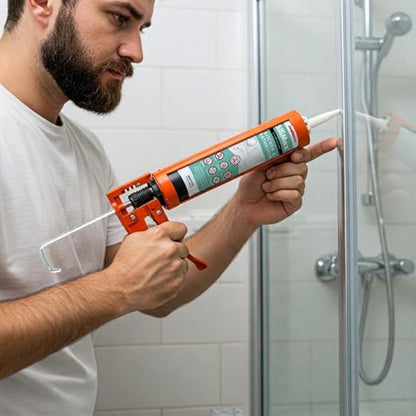 Kitchen & Bathroom Silicone Caulk– 100% Clear Silicone Sealant Waterproof for Sinks, Tubs, Shower Seal & Toilet Seal – Crack-Proof, Quick-Dry Formula Silicone Caulking, 12-Pack