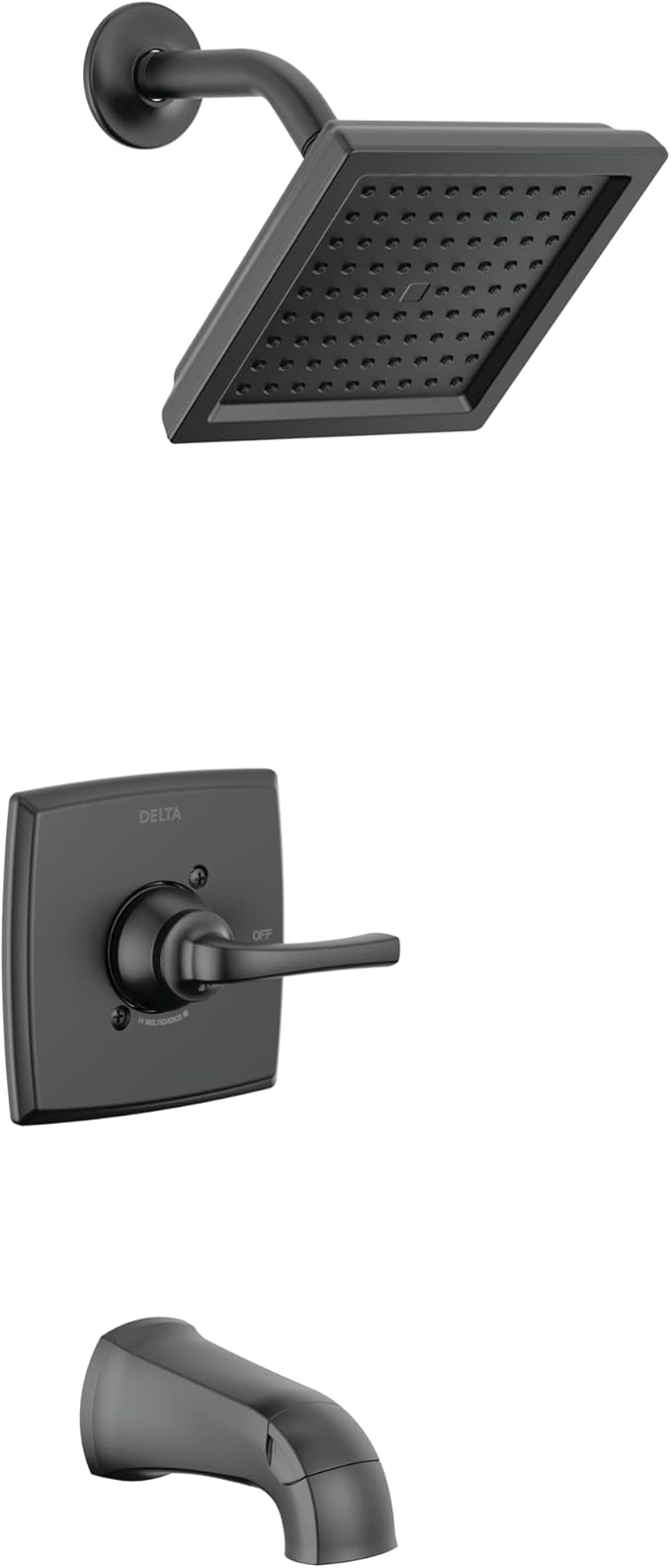 Delta Geist 14 Series Square Bathtub and Shower Faucet Set, Matte Black Shower Head and Handle Set, Valve Trim Kit, Matte Black 144864-BL (Valve Included)