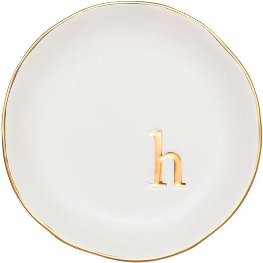 COLLECTIVE HOME - Ceramic Jewelry Tray, Decorative Trinket Dish for Rings Earrings Necklaces Bracelet Watch Keys, Birthday Mother's Day Christmas Gift for Women, 4.75", White Surface (H)