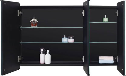 Bathroom Mirror Medicine Cabinet with Round Corner Framed Door 36 x 26 inch, Black，Recessed or Surface Mount, with Adjustable Glass Shelves